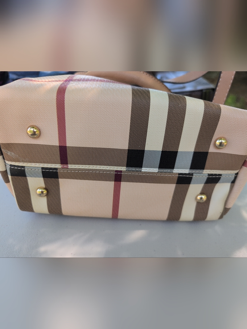 Burberry Taupe and Beige Check Small Tote with Gold Hardware - Picture 6 of 6